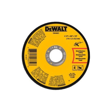Dewalt DeWalt DWA8051 Metal Cutting Wheel Type 1 4-1/2" x 7/8" Aluminum Oxide 60 Grit - Pkg Qty 25 DWA8051
